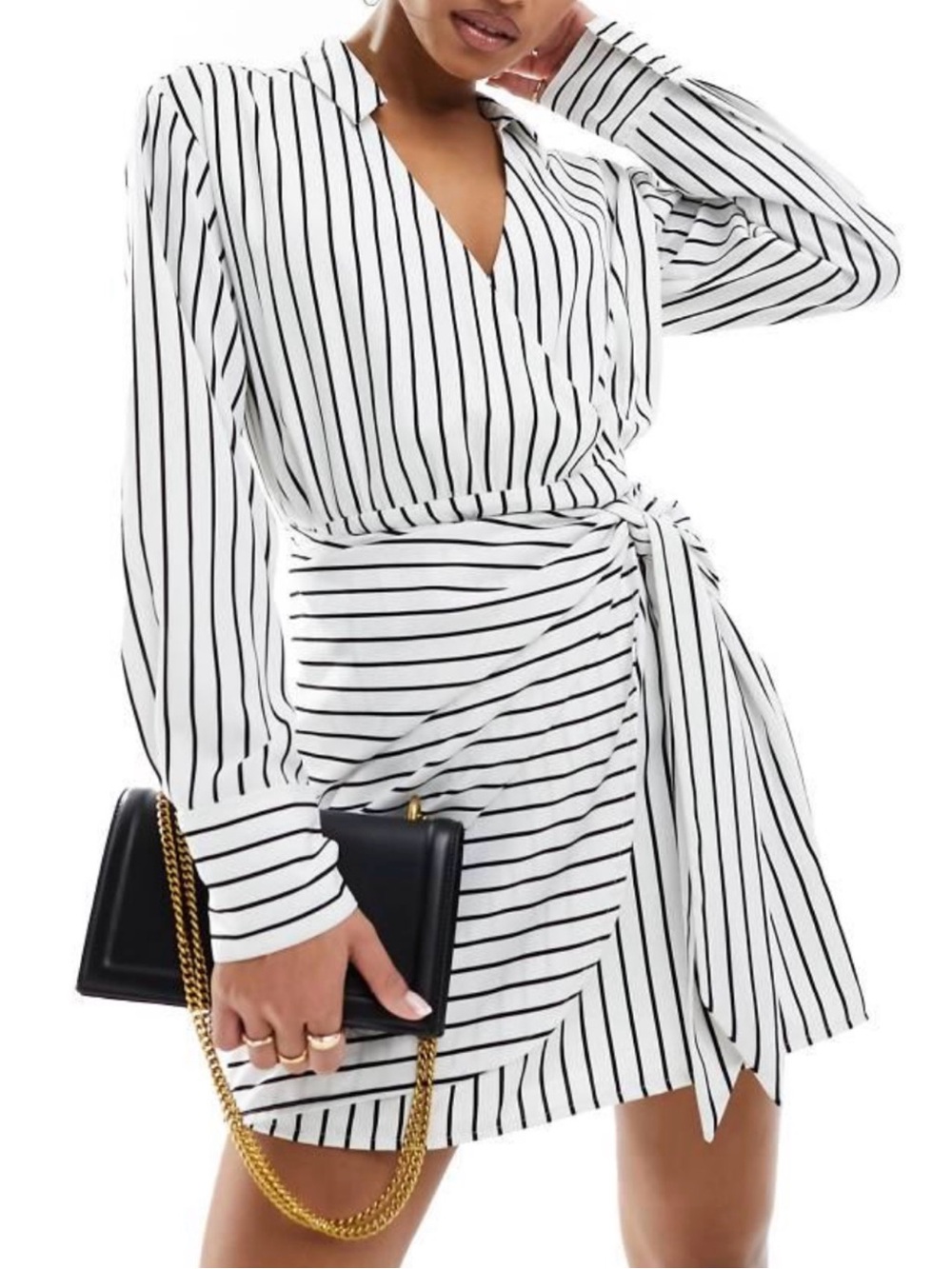 Abercrombie & Fitch Long Sleeve Draped Striped Shirt Dress